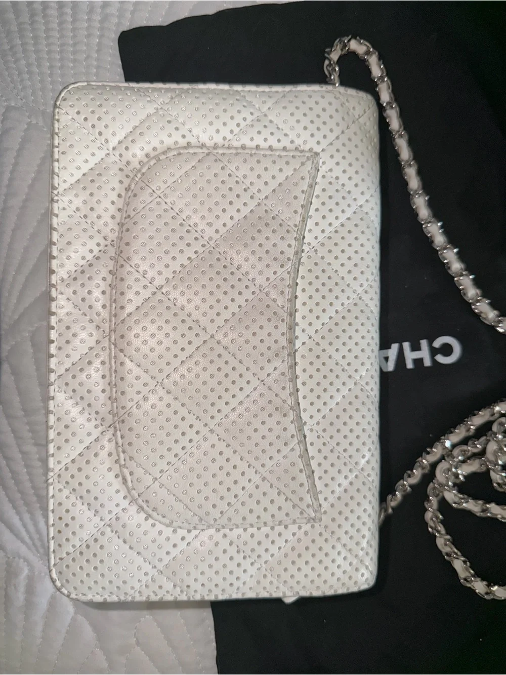 Chanel Quilted White Leather Wallet on Chain Authentic
